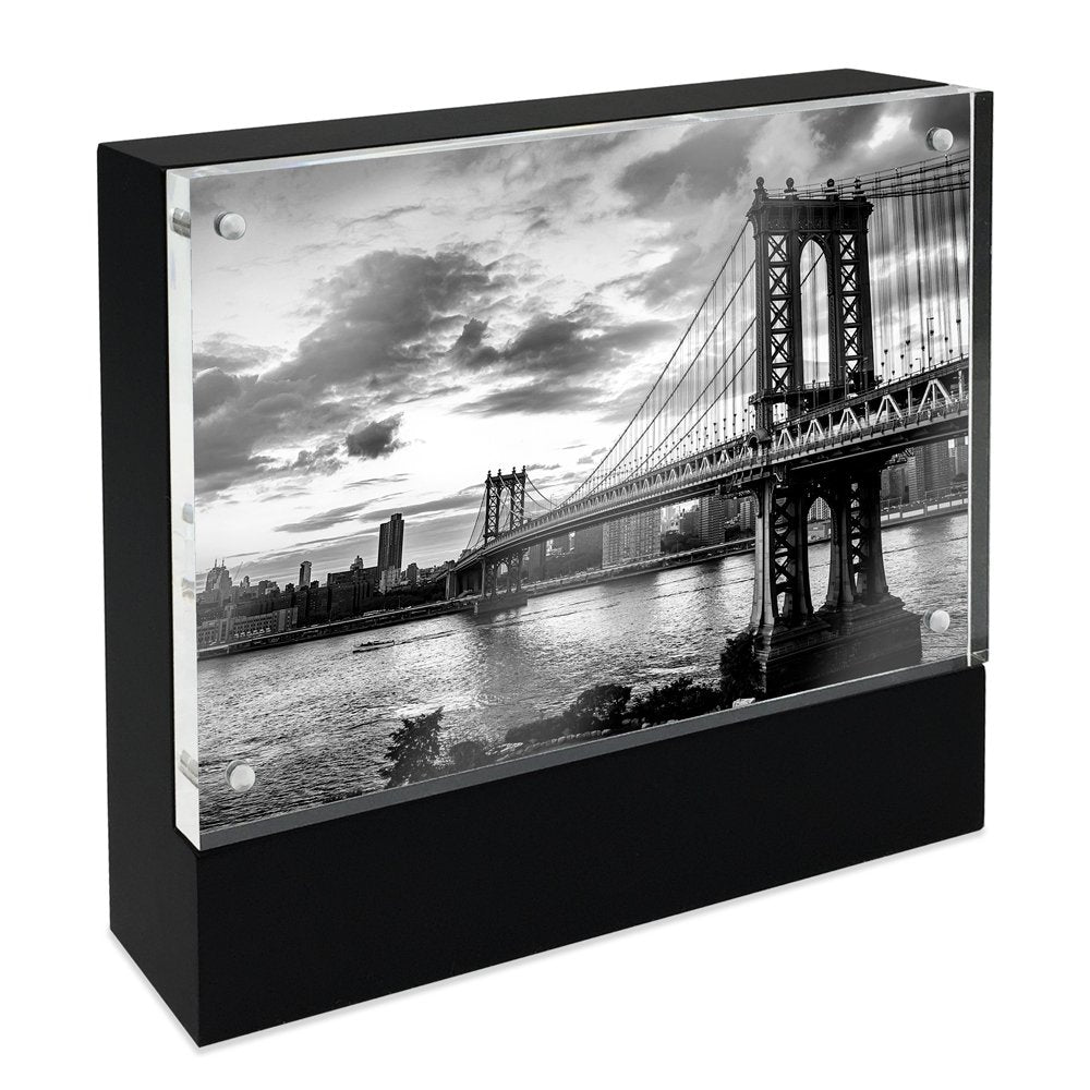 Isaac Jacobs Wood Block Acrylic Picture Frame, Magnetic Photo Frame, Made For Tabletop Display