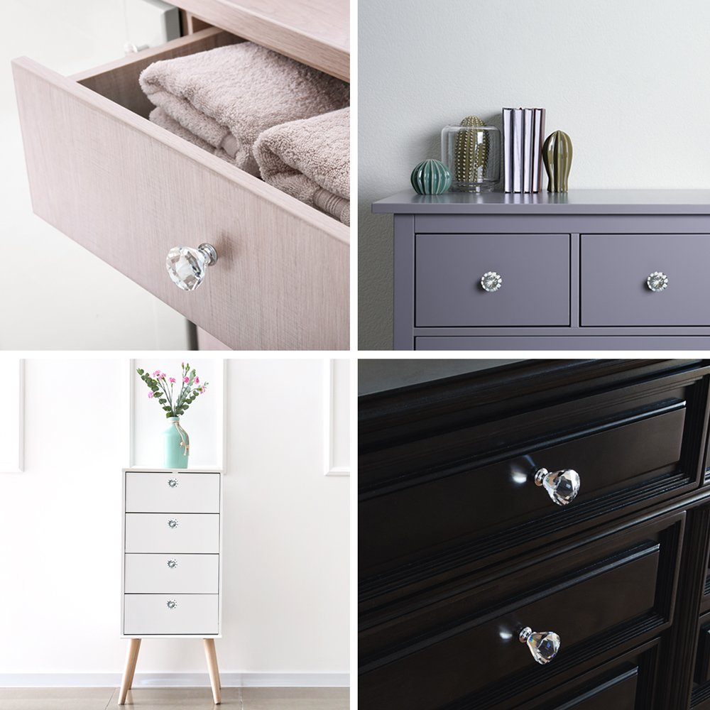 Isaac Jacobs Diamond Shape (53 MM) Crystal Knobs Set, Cabinet Knobs with Screws, Drawer Pulls, Glass, for Dresser, Bathroom, Bedroom, Kitchen, Living Room &amp; More