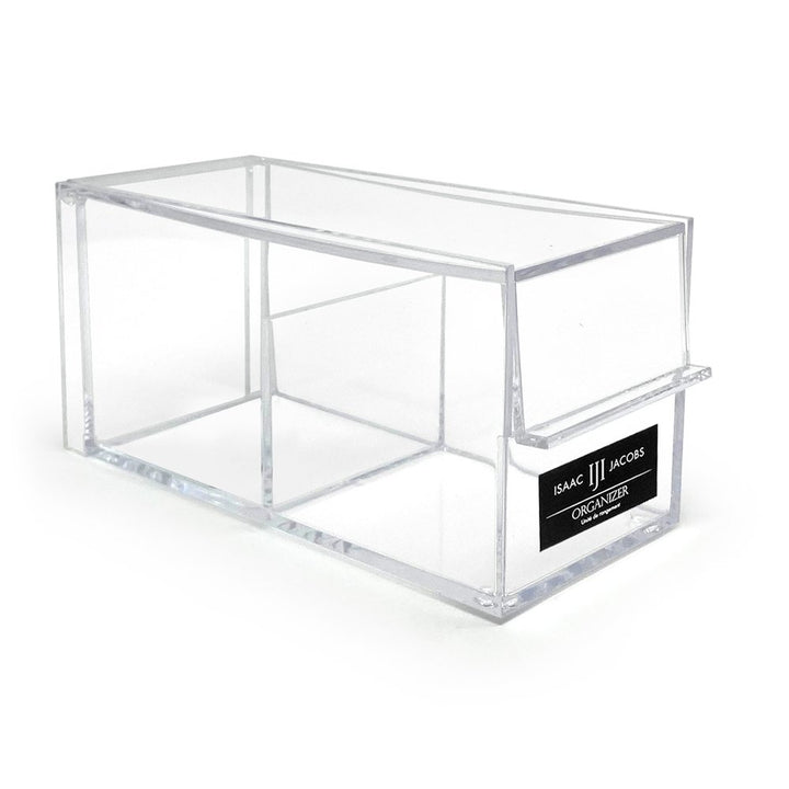 Isaac Jacobs 2-Compartment Rectangular Clear Acrylic Organizer with Lid (6.75" L x 3" W x 3.25" H), Tea Bag Holder, Multi-Sectional Tray, Stackable, Storage Box, for Kitchen, Bathroom, Office &amp; More