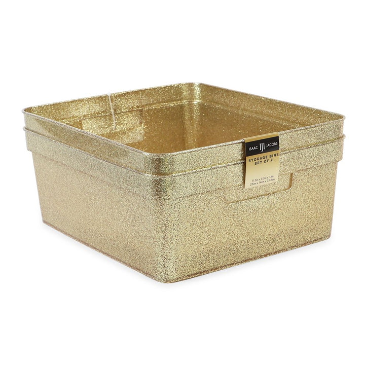 Isaac Jacobs Medium Glitter Storage Bin (14” x 11.5” x 5.5”) Set w/Cut-Out Handles, Plastic Organizer, Multi-Functional, Home Storage Solution, Kids Playroom, Bedroom, Closet