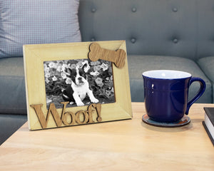 Isaac Jacobs Wood Sentiments Dog “Woof!” Picture Frame, Photo Gift for Pet Dog, Puppy, Display on Tabletop, Desk