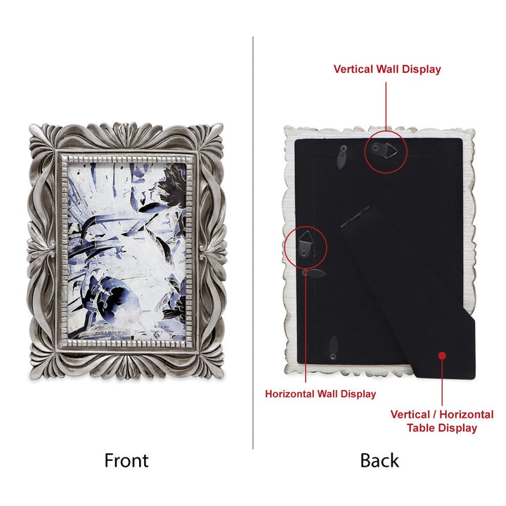 Isaac Jacobs Wave Textured Hand-Crafted Resin Picture Frame with Easel &amp; Hook for Tabletop &amp; Wall Display, Decorative Swirl Design Home Décor, Photo Gallery, Art, More