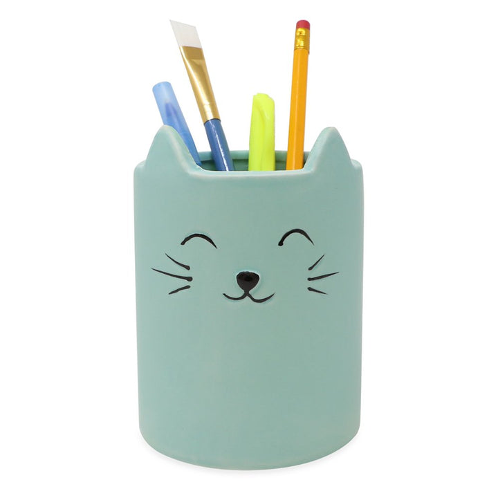 Isaac Jacobs Ceramic Cat Makeup Brush Holder, Multi-Purpose Organizer. Bathroom, Kitchen, Bedroom, Office Décor