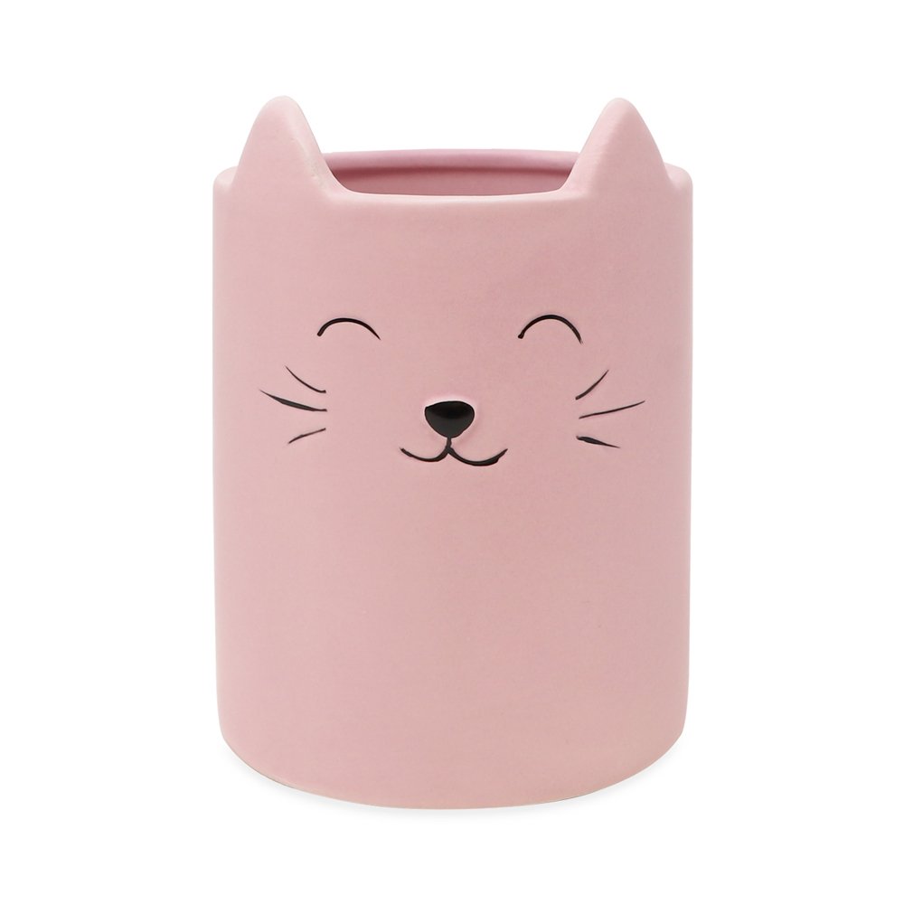 Isaac Jacobs Ceramic Cat Makeup Brush Holder, Multi-Purpose Organizer. Bathroom, Kitchen, Bedroom, Office Décor