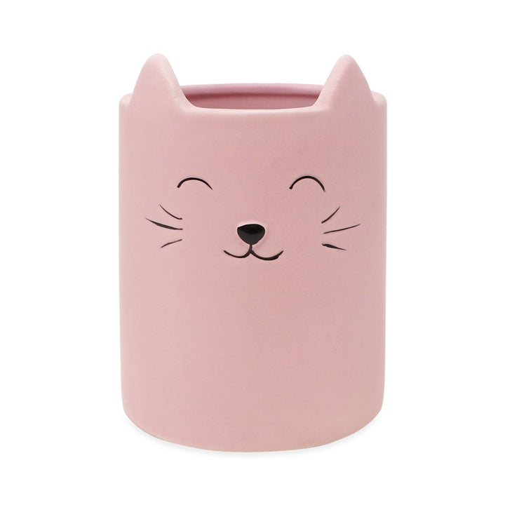 Isaac Jacobs Ceramic Cat Makeup Brush Holder, Multi-Purpose Organizer. Bathroom, Kitchen, Bedroom, Office Décor