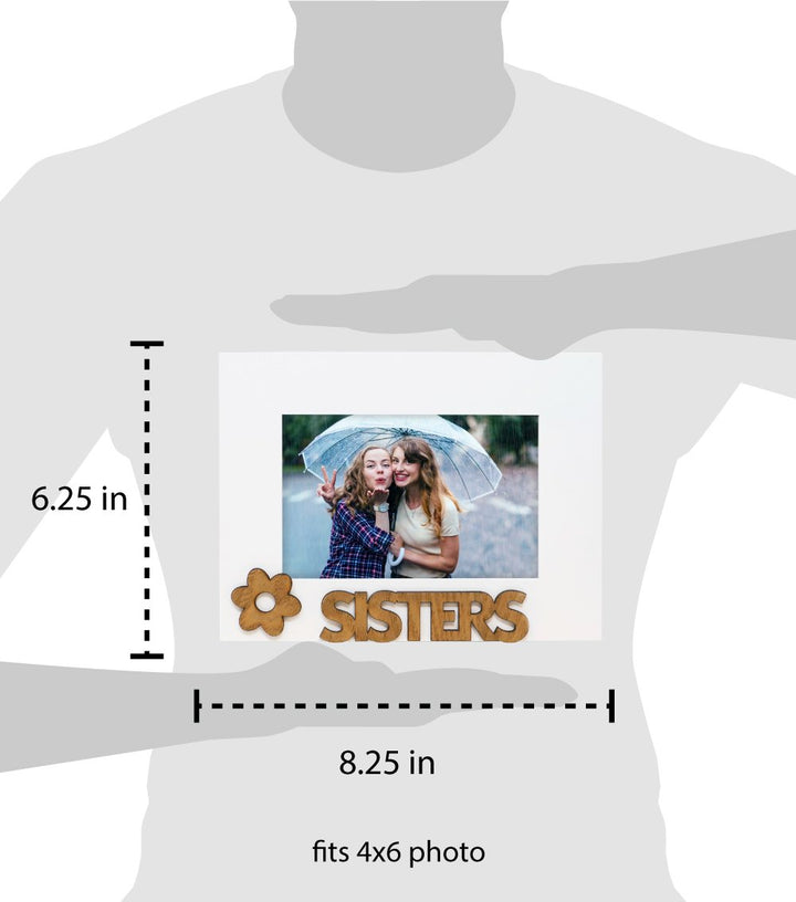 Isaac Jacobs White Wood Sentiments “Sisters” Picture Frame, 4x6 inch, Photo Gift for Family, Display on Tabletop, Desk