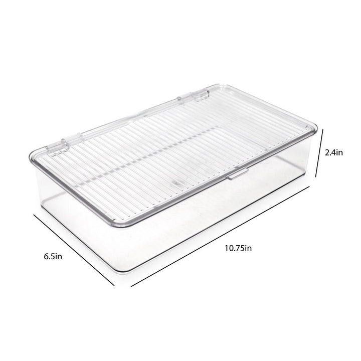 Isaac Jacobs Stackable Organizer Bin w/ Hinged Lid, Clear Storage Box, Home, Office, School, Fridge, Bathroom, Kitchen, Pantry Container, BPA-Free, Food Safe_