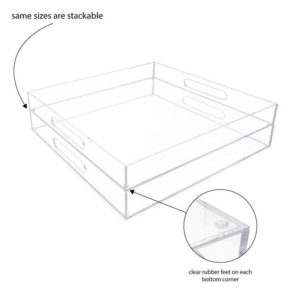 Isaac Jacobs Clear Acrylic Serving Tray with Cutout Handles, Spill-Proof, Stackable Organizer, Space-Saver, Food &amp; Drinks Server, Indoors/Outdoors, Lucite Storage Décor &amp; More