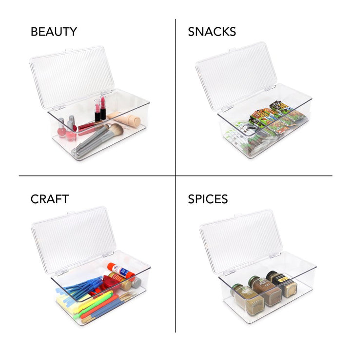 Isaac Jacobs Stackable Organizer Bin w/ Hinged Lid, Clear Storage Box, Home, Office, School, Fridge, Bathroom, Kitchen, Pantry Container, BPA-Free, Food Safe_