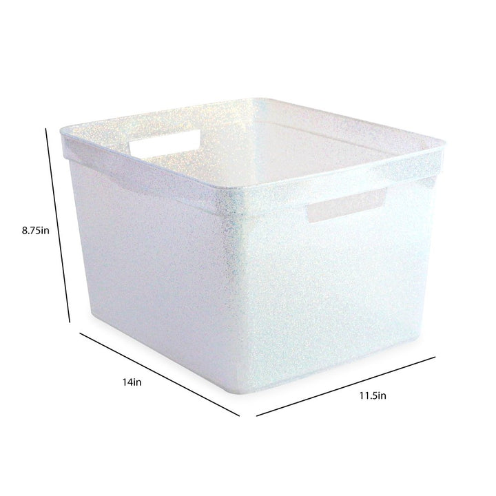 Isaac Jacobs Large Glitter Storage Bin (14” x 11.5” x 8.75”) Set w/Cut-Out Handles, Plastic Organizer, Multi-Functional, Home Storage Solution, Kids Playroom, Bedroom, Closet