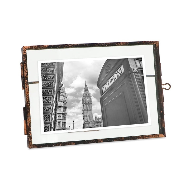 Isaac Jacobs Vintage Style Brass and Glass, Metal Floating Picture Frame with Locket Closure, for Photos, Art, &amp; More, Tabletop Display