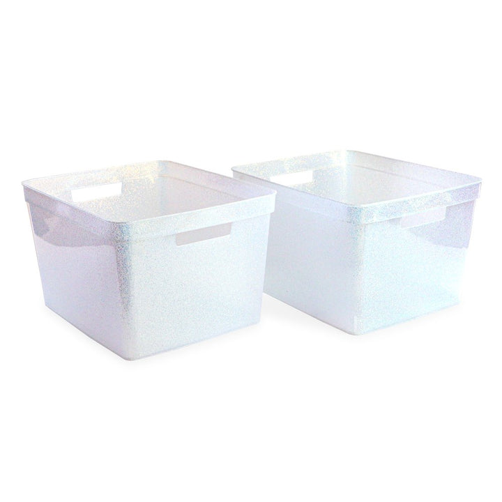 Isaac Jacobs Large Glitter Storage Bin (14” x 11.5” x 8.75”) Set w/Cut-Out Handles, Plastic Organizer, Multi-Functional, Home Storage Solution, Kids Playroom, Bedroom, Closet