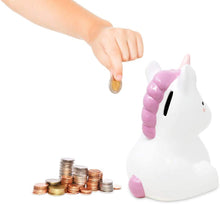 Isaac Jacobs Ceramic Sitting Unicorn Money Bank, Cute Piggy Bank, Fairytale Room Décor, Cartoon Coin Bank, Gift for Kids, Girls, Magical Animal (White)