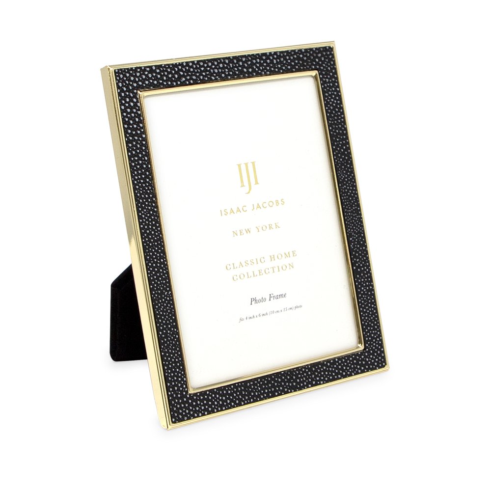 Isaac Jacobs Leather with Metal (Vertical &amp; Horizontal) Picture Frame, Shagreen Border w/ Black Fabric Easel, Wall-Mountable, Made For Tabletop, Photo Gallery