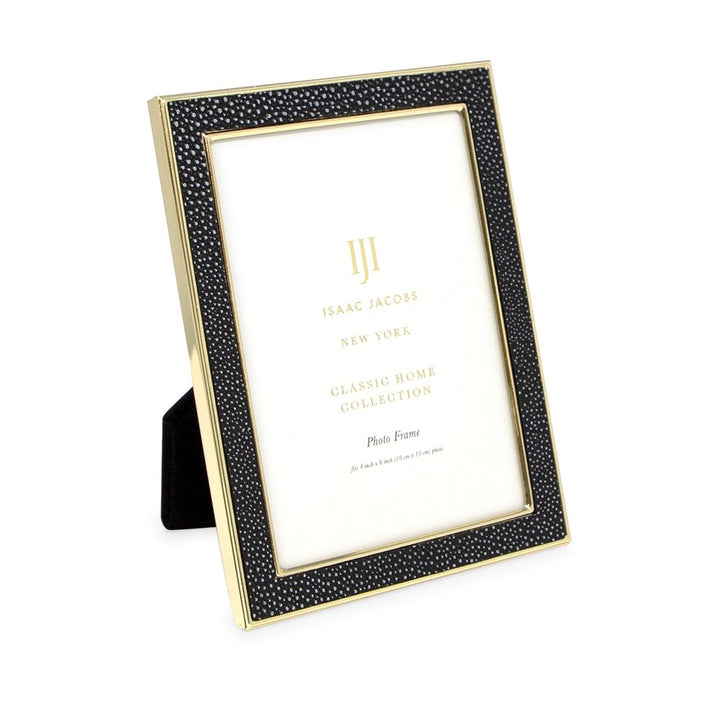 Isaac Jacobs Leather with Metal (Vertical &amp; Horizontal) Picture Frame, Shagreen Border w/ Black Fabric Easel, Wall-Mountable, Made For Tabletop, Photo Gallery