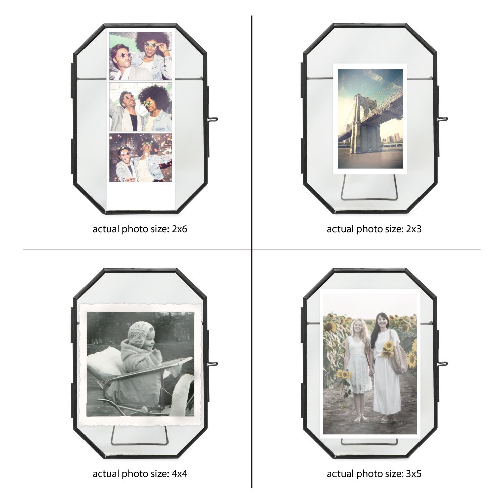 Isaac Jacobs Vintage Style Octagon Brass &amp; Glass, Metal Floating Picture Frame with Locket Closure, Tabletop Display