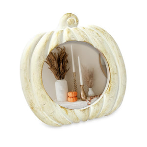 Isaac Jacobs 4x4 Pumpkin-Shaped Picture Frame For Halloween Or Fall Décor, Photo Tabletop & Wall Display Hanging Display (4x4, White with Gold)