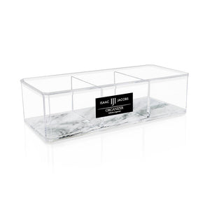 Isaac Jacobs Clear Acrylic 3-Section Organizer- Three Compartment Drawer Tray and Storage Solution for Office, Bathroom, Kitchen, Supplies, and More