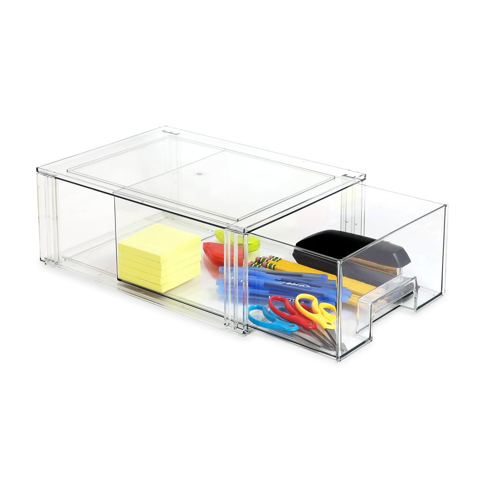 Isaac Jacobs Stackable Organizer Drawer, Clear Plastic Storage Box, Pull-Out Bin, Home, Office, Closet &amp; Shoe Organization, BPA-Free, Food / Fridge / Freezer Safe