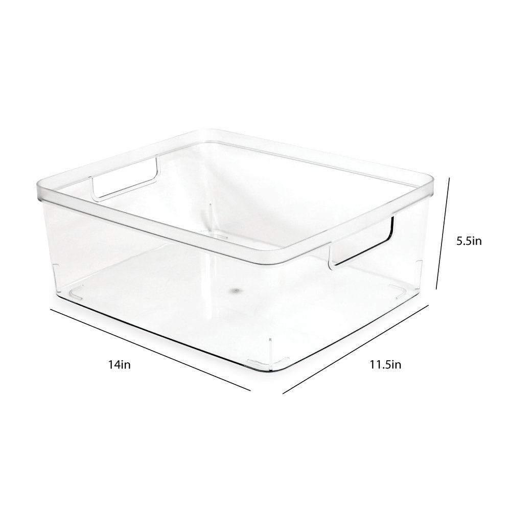 Isaac Jacobs Clear Storage Bins w/Cutout Handles, Plastic Organizer for Home, Office, Kitchen, Fridge/Freezer, Bathroom, BPA Free, Food Safe