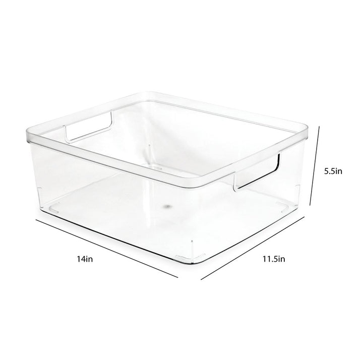 Isaac Jacobs Clear Storage Bins w/Cutout Handles, Plastic Organizer for Home, Office, Kitchen, Fridge/Freezer, Bathroom, BPA Free, Food Safe