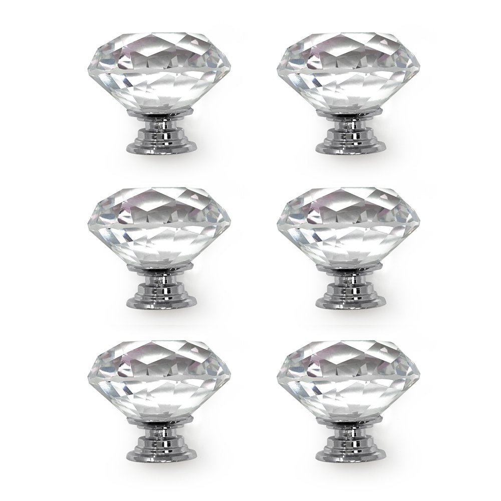 Isaac Jacobs Classic Round Shape (35 MM) Crystal Knobs Set, Cabinet Knobs with Screws, Drawer Pulls, Glass, for Dresser, Bathroom, Bedroom, Kitchen, Living Room &amp; More