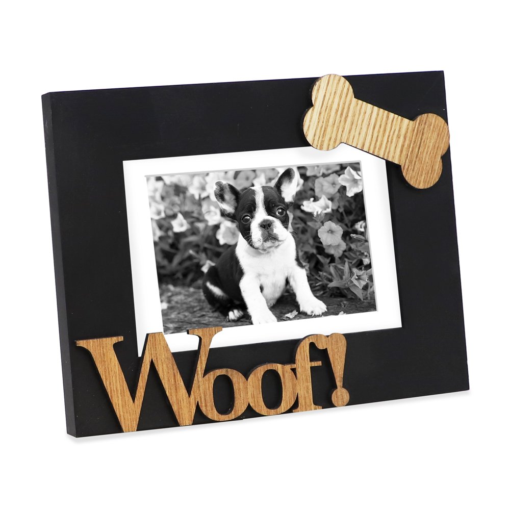 Isaac Jacobs Wood Sentiments Dog “Woof!” Picture Frame, Photo Gift for Pet Dog, Puppy, Display on Tabletop, Desk