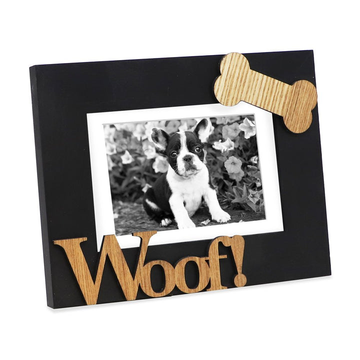 Isaac Jacobs Wood Sentiments Dog “Woof!” Picture Frame, Photo Gift for Pet Dog, Puppy, Display on Tabletop, Desk