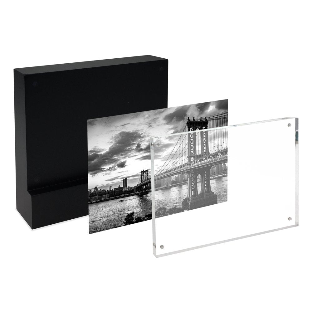 Isaac Jacobs Wood Block Acrylic Picture Frame, Magnetic Photo Frame, Made For Tabletop Display