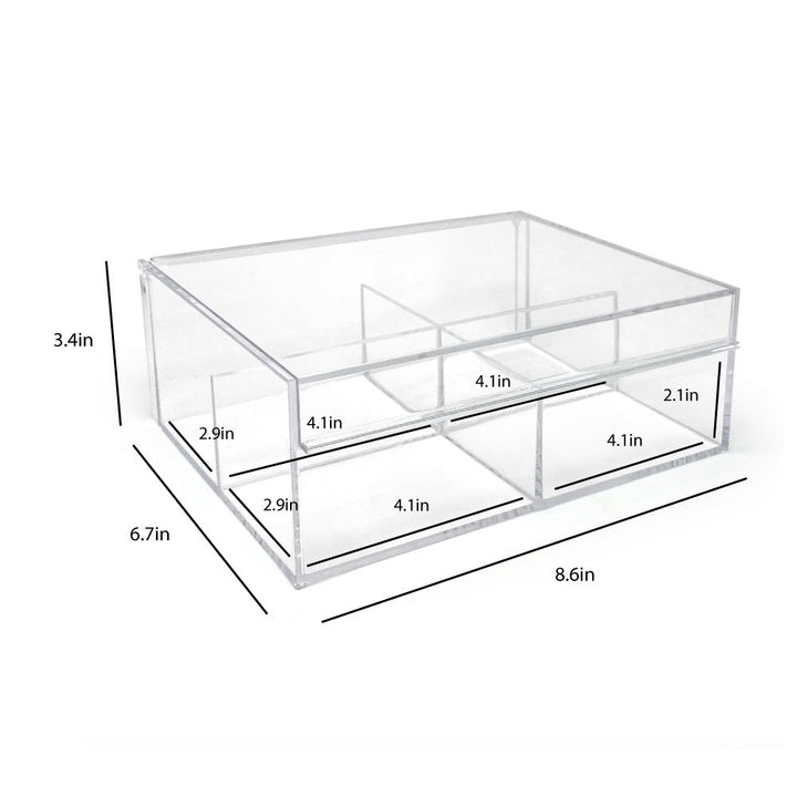 Isaac Jacobs 4-Compartment Clear Acrylic Organizer with Lid (6.7" L x 8.6" W x 3.4" H), Multi-Sectional Tray &amp; Storage Solution for Makeup, School &amp; Office Supplies &amp; More, for Bathroom, Kitchen