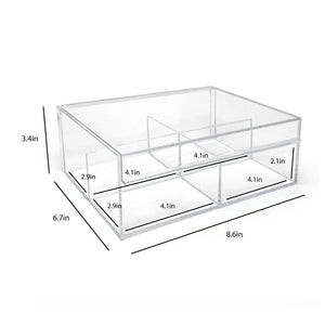 Isaac Jacobs 4-Compartment Clear Acrylic Organizer with Lid (6.7" L x 8.6" W x 3.4" H), Multi-Sectional Tray & Storage Solution for Makeup, School & Office Supplies & More, for Bathroom, Kitchen