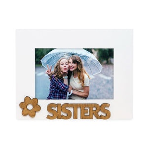 Isaac Jacobs White Wood Sentiments “Sisters” Picture Frame, 4x6 inch, Photo Gift for Family, Display on Tabletop, Desk