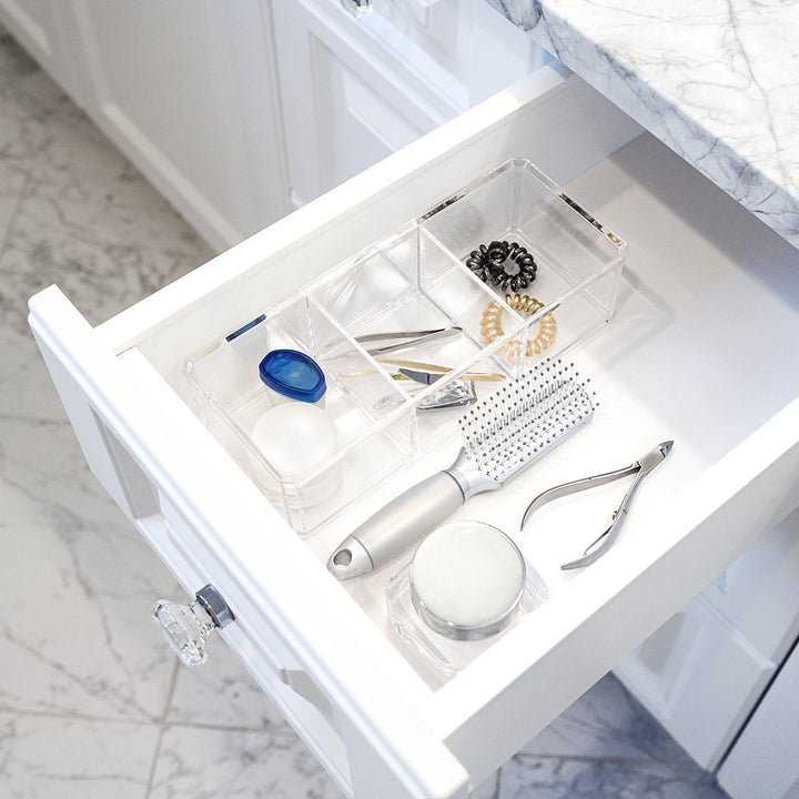 Isaac Jacobs Clear Acrylic 3-Section Organizer- Three Compartment Drawer Tray and Storage Solution for Office, Bathroom, Kitchen, Supplies, and More