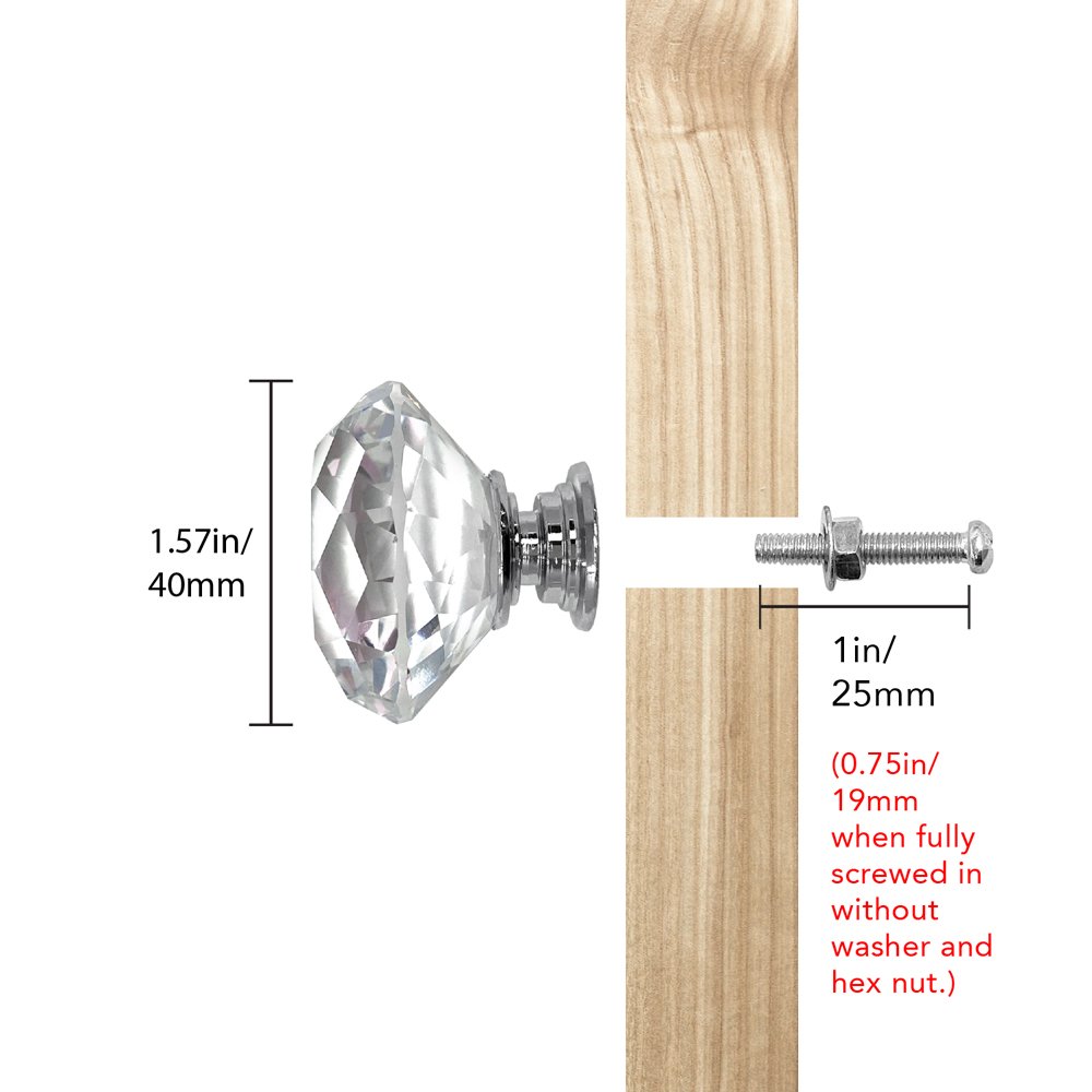Isaac Jacobs Classic Round Shape (35 MM) Crystal Knobs Set, Cabinet Knobs with Screws, Drawer Pulls, Glass, for Dresser, Bathroom, Bedroom, Kitchen, Living Room &amp; More