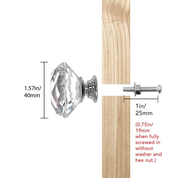 Isaac Jacobs Classic Round Shape (35 MM) Crystal Knobs Set, Cabinet Knobs with Screws, Drawer Pulls, Glass, for Dresser, Bathroom, Bedroom, Kitchen, Living Room &amp; More