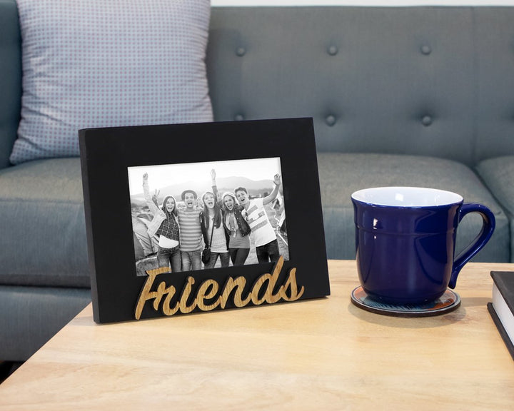 Isaac Jacobs Wood Sentiments “Friends” Picture Frame, Photo Gift for Friend, Display on Tabletop, Desk