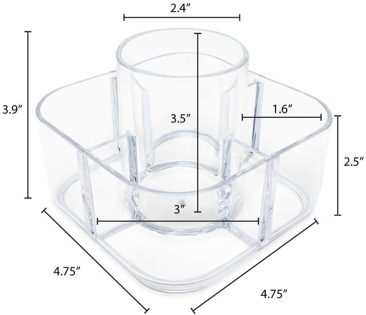 Isaac Jacobs 5-Compartment Clear Acrylic Organizer- Makeup Brush Holder- Storage Solution- Office, Bathroom, Kitchen Supplies and More