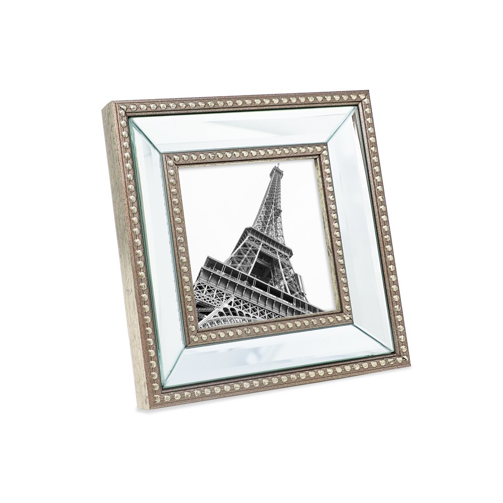 Isaac Jacobs Mirror Bead Picture Frame - Classic Mirrored Frame with Dotted Border Made for Wall Display, Tabletop, Photo Gallery and Wall Art