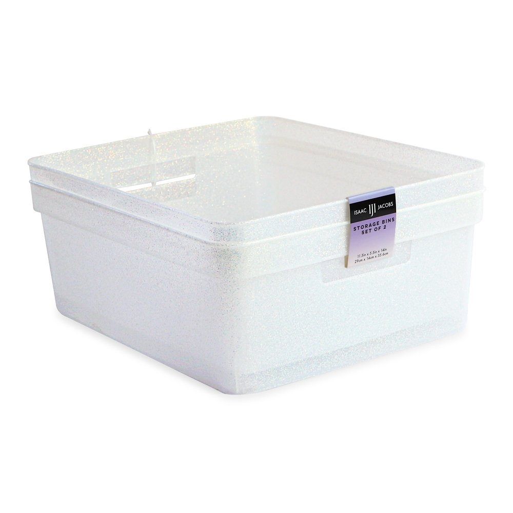 Isaac Jacobs Medium Glitter Storage Bin (14” x 11.5” x 5.5”) Set w/Cut-Out Handles, Plastic Organizer, Multi-Functional, Home Storage Solution, Kids Playroom, Bedroom, Closet