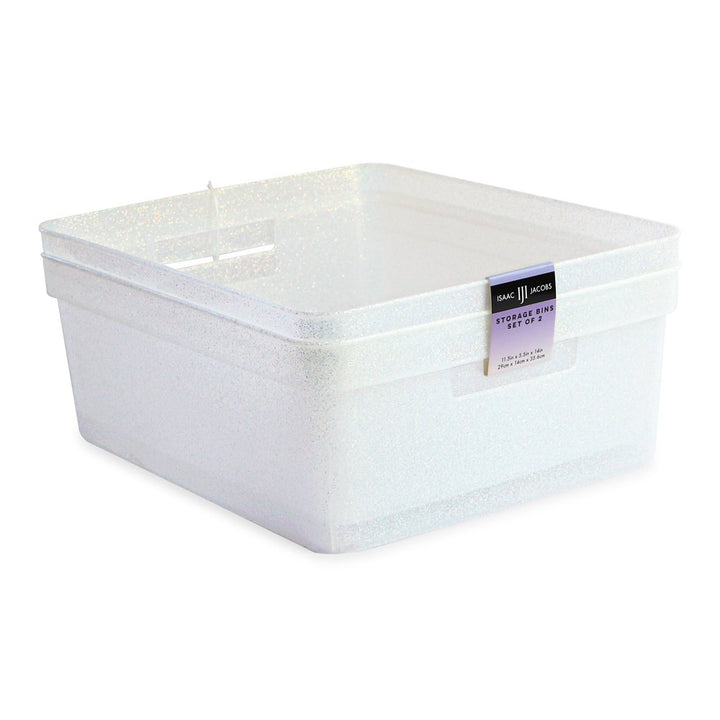 Isaac Jacobs Medium Glitter Storage Bin (14” x 11.5” x 5.5”) Set w/Cut-Out Handles, Plastic Organizer, Multi-Functional, Home Storage Solution, Kids Playroom, Bedroom, Closet