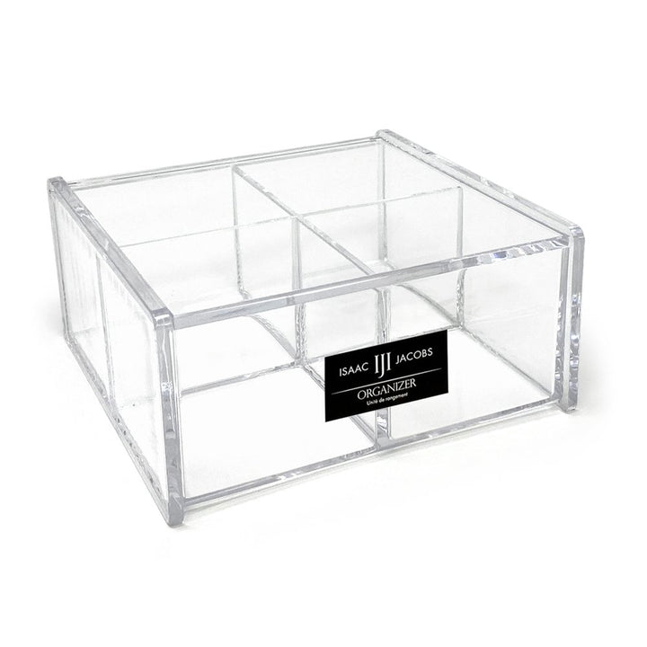 Isaac Jacobs 4-Compartment Square Clear Acrylic Organizer with Lid (5.75" L x 5.75" W x 2.75" H), Multi-Sectional Tray, Stackable, Storage Solution for School, Craft, Office Supplies, Kitchen &amp; More