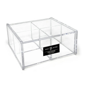 Isaac Jacobs 4-Compartment Square Clear Acrylic Organizer with Lid (5.75" L x 5.75" W x 2.75" H), Multi-Sectional Tray, Stackable, Storage Solution for School, Craft, Office Supplies, Kitchen & More