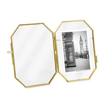 Isaac Jacobs Vintage Style Octagon Brass & Glass, Metal Floating Picture Frame with Locket Closure, Tabletop Display