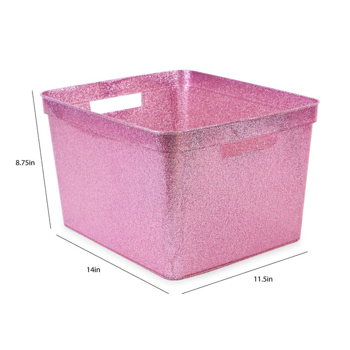 Isaac Jacobs Large Glitter Storage Bin (14” x 11.5” x 8.75”) Set w/Cut-Out Handles, Plastic Organizer, Multi-Functional, Home Storage Solution, Kids Playroom, Bedroom, Closet