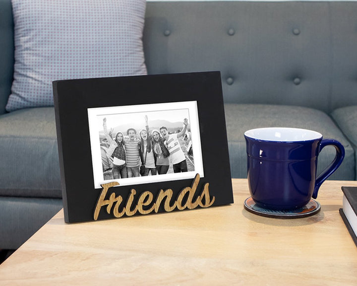Isaac Jacobs Wood Sentiments “Friends” Picture Frame, Photo Gift for Friend, Display on Tabletop, Desk