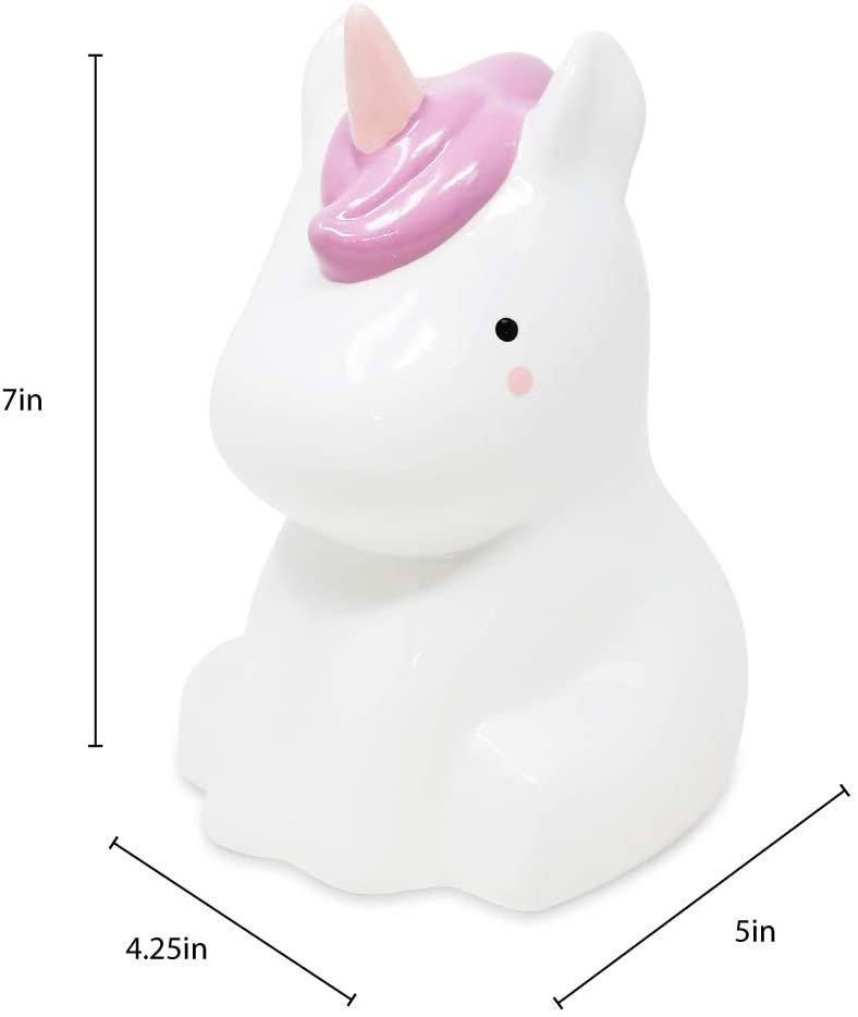 Isaac Jacobs Ceramic Sitting Unicorn Money Bank, Cute Piggy Bank, Fairytale Room Décor, Cartoon Coin Bank, Gift for Kids, Girls, Magical Animal (White)