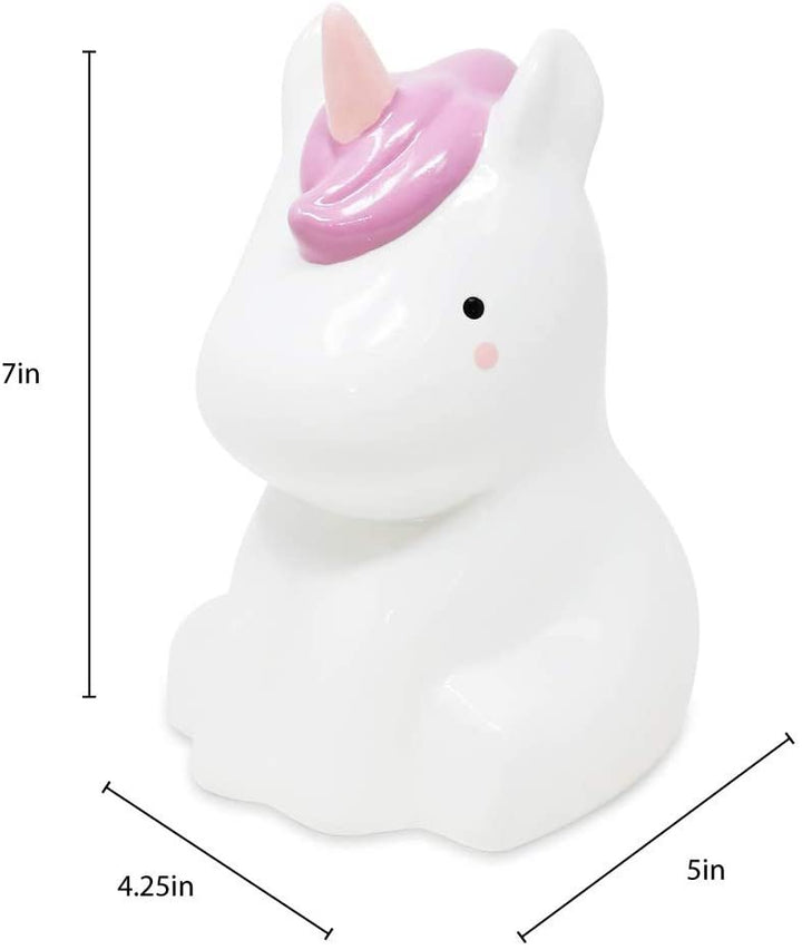 Isaac Jacobs Ceramic Sitting Unicorn Money Bank, Cute Piggy Bank, Fairytale Room Décor, Cartoon Coin Bank, Gift for Kids, Girls, Magical Animal (White)