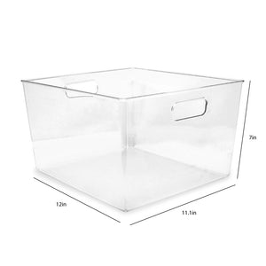 Isaac Jacobs 3-Pack Clear Storage Bins with Handles, Plastic Organizer for Home, Room, Office, Fridge, Kitchen/Pantry Non-Slip Container Set, Food Safe, BPA Free