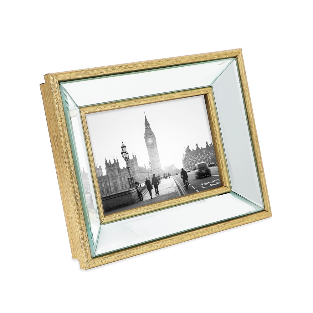 Isaac Jacobs Beveled Mirror Picture Frame - Classic Mirrored Frame with Deep Slanted Angle Made for Wall Décor Display, Photo Gallery and Wall Art