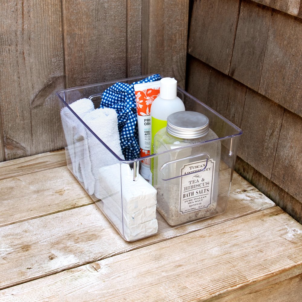 Isaac Jacobs 3-Pack Clear Storage Bins with Handles, Plastic Organizer for Home, Room, Office, Fridge, Kitchen/Pantry Non-Slip Container Set, Food Safe, BPA Free
